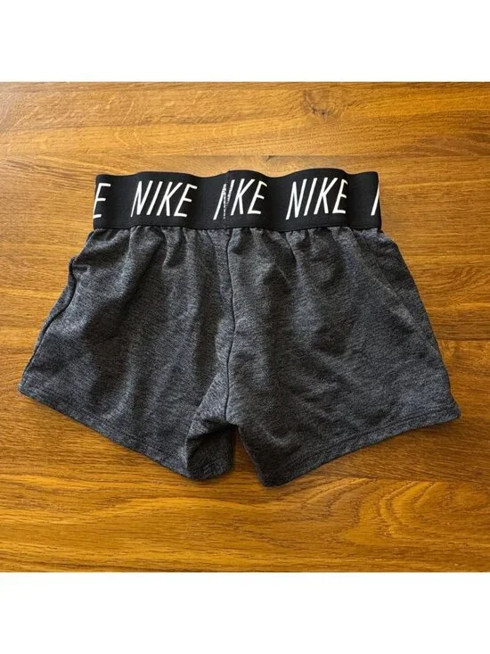 NIKE Dri-Fit Athletic Shorts Girls XS 6X Gray Logo Waistband Gym Volleyball Yoga - Picture 2 of 5